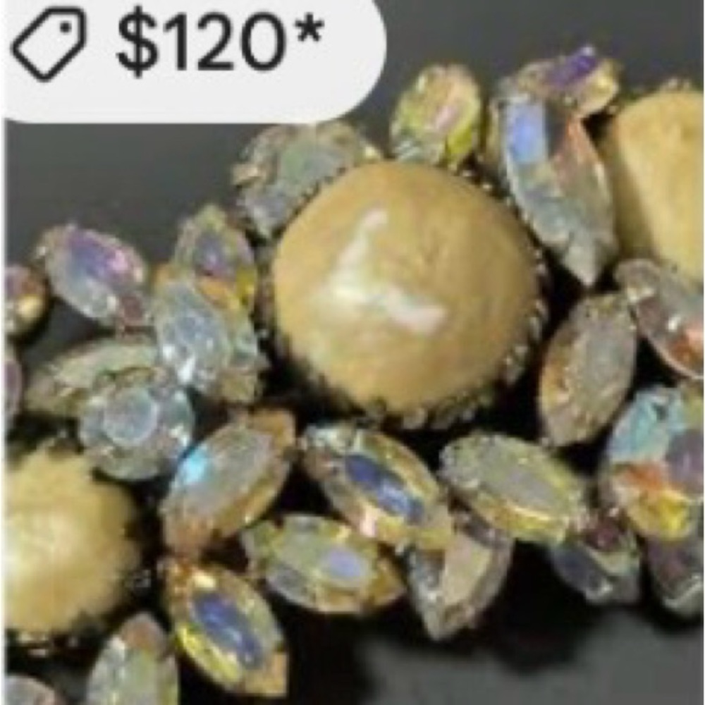 AURORA BOREALIS CRYSTAL PRONG SET STONES WITH MOON GLOW AND CABUCHONS BROOCH - Picture 9 of 12